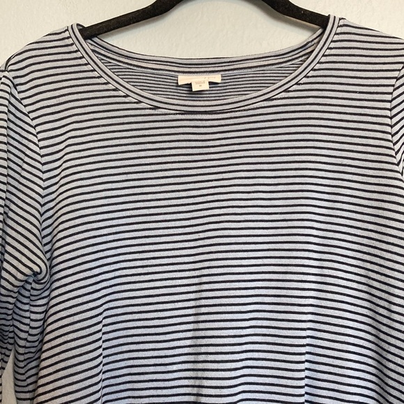 J Jill Womens Sz M Blue Black Small Stripes Long Sleeve Knit Shift T-Shirt Dress - Picture 2 of 10